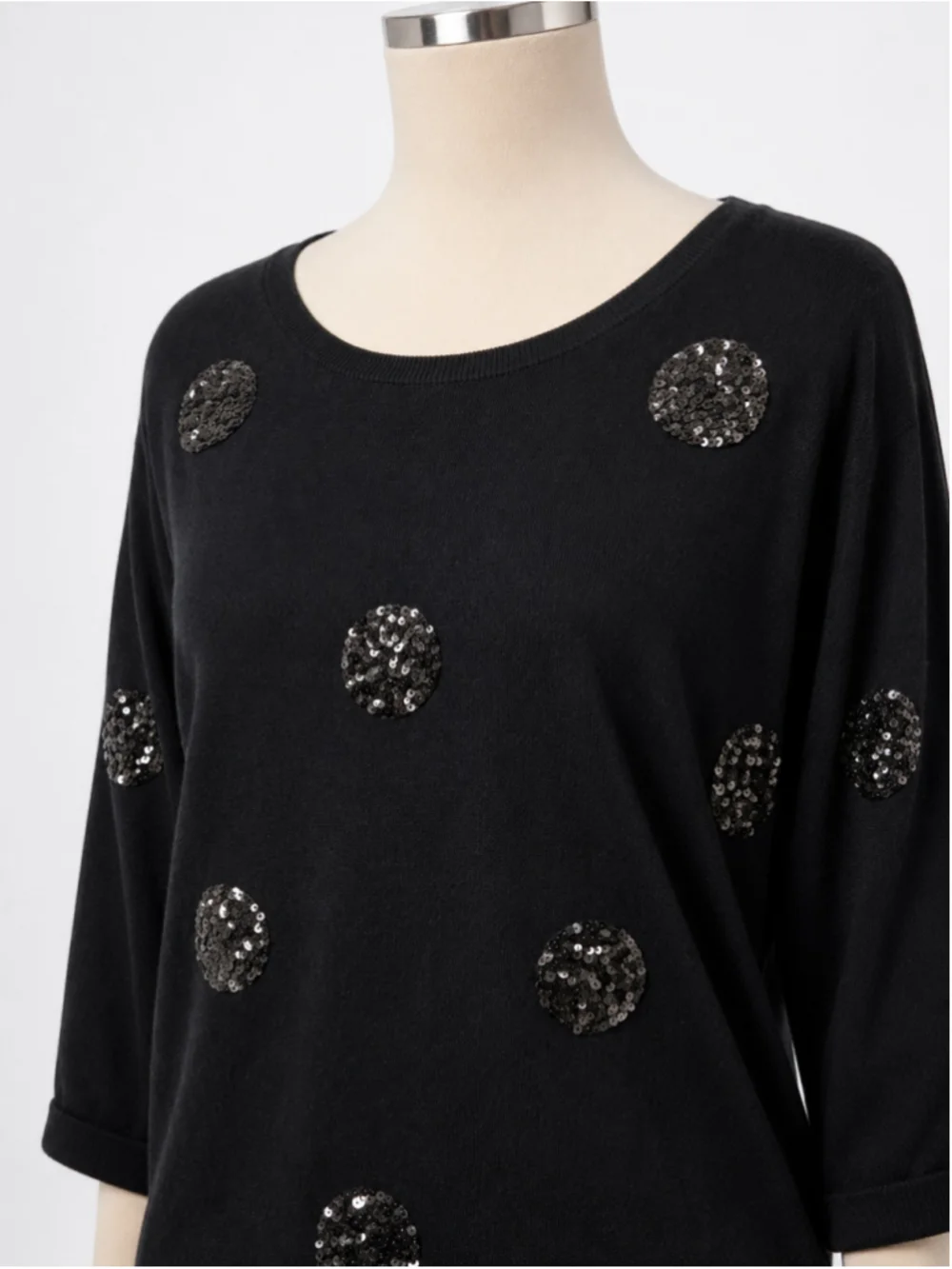 New York & Company Women’s Black Sequin Circle Dolman Sleeve Sweater Size S